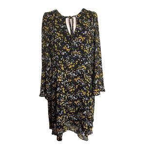 Sam Edelman Dress Size 8 Chiffon Black Wit Yellow White Flowers Wedding Guest